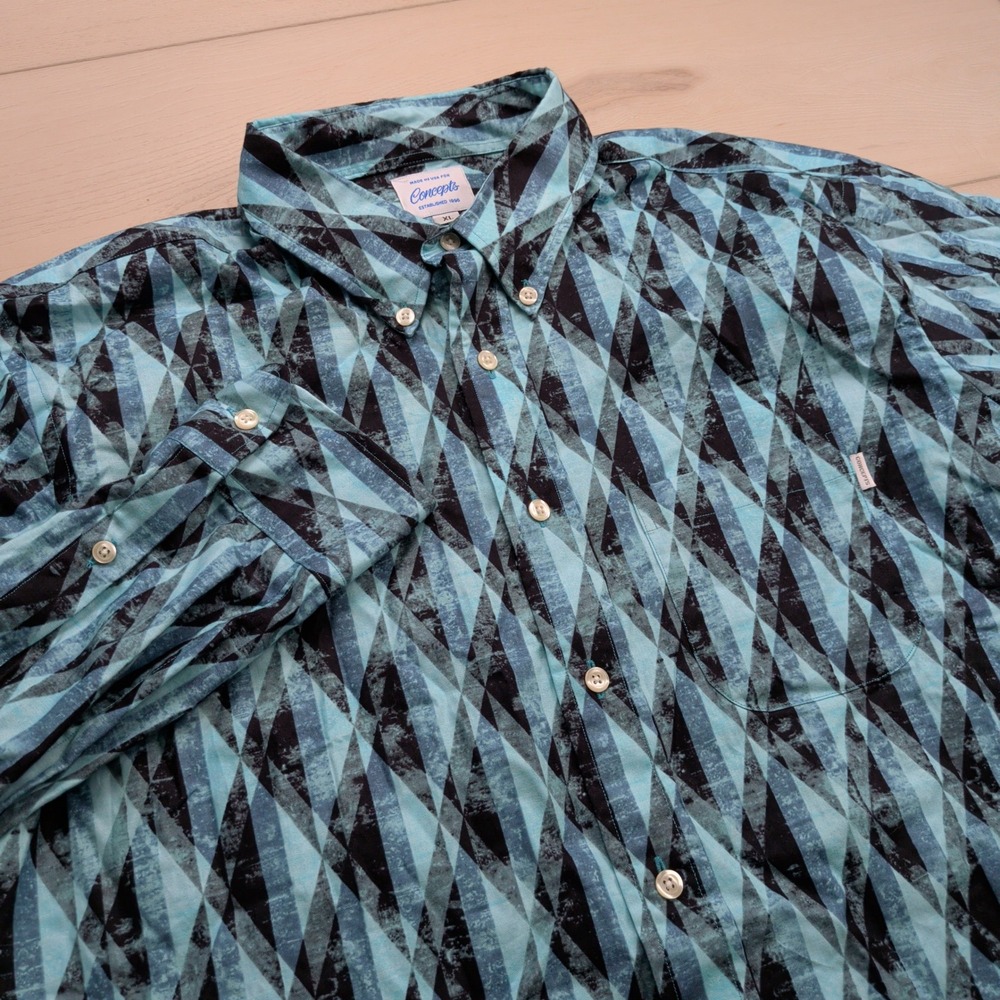 Concepts‎ Shirt Men XL Blue Black Diamond Harlequin Argyle Print Made in USA